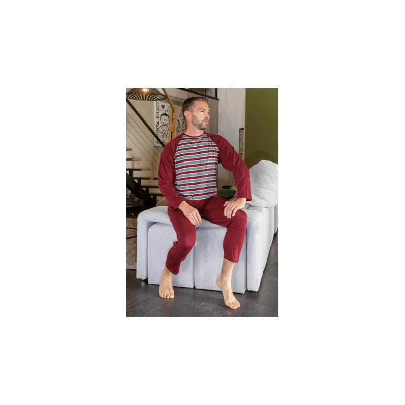 Grenouillère longues en Coton - rayée rouge- Col rond - L'Age d'Or L'âge d'or - 1
