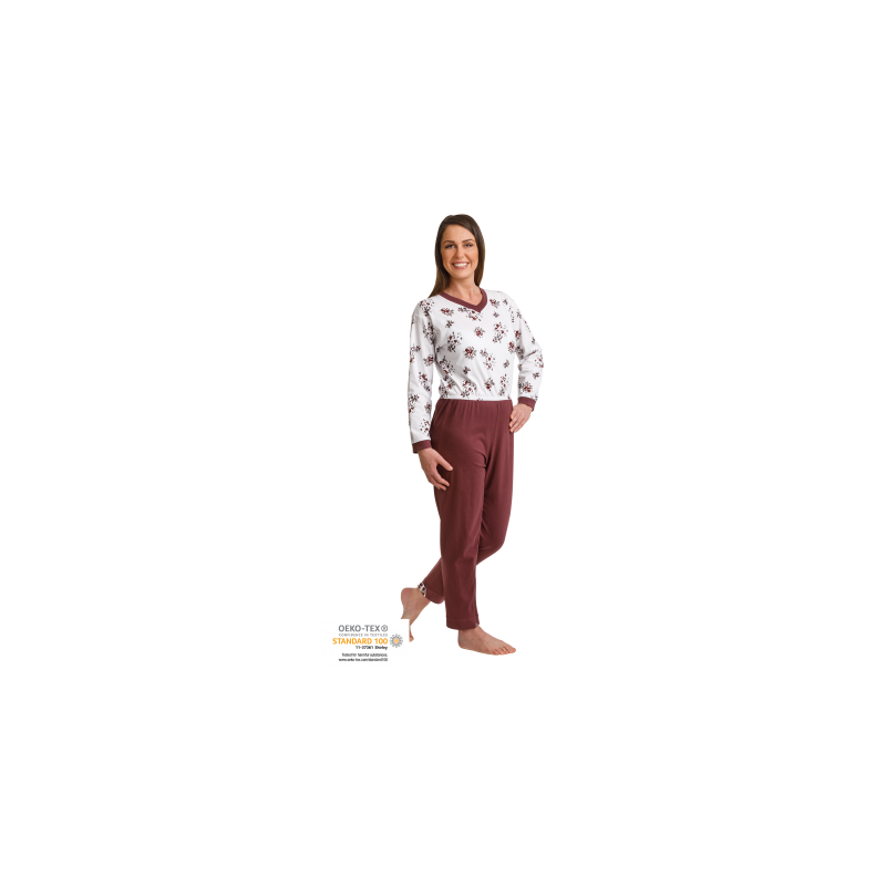 Grenouillère adulte manches et jambes longues imprimé floral bordeaux - Suprima Suprima - 1