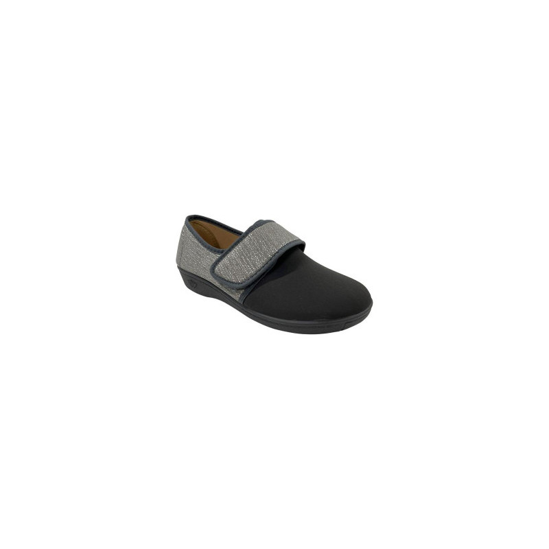 Chaussons avec velcro noires et argentées - Femme L'âge d'or - 1